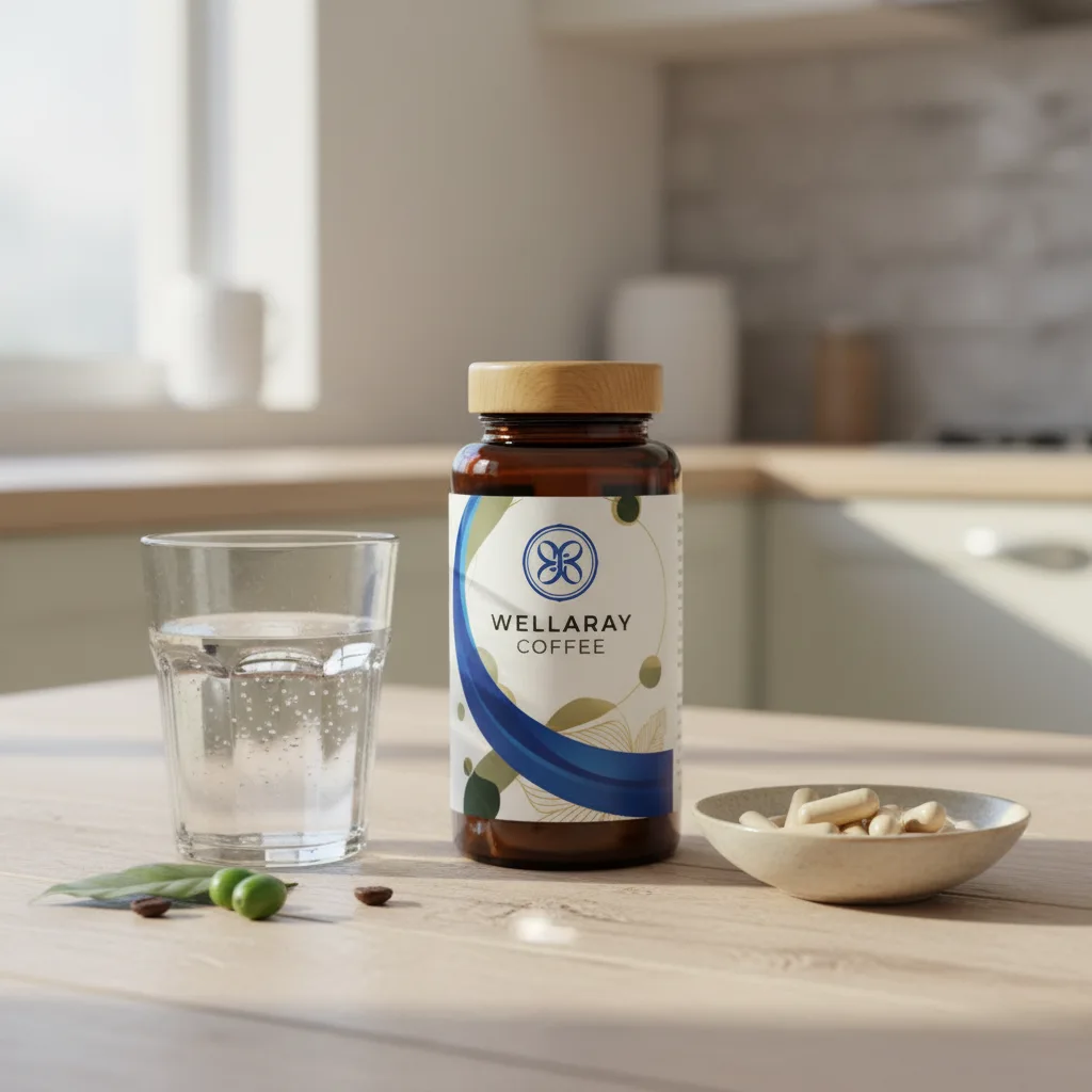 Wellaray Coffee Supplement Sachets kaufen Deutschland - Produktfoto mit Kaffeetasse